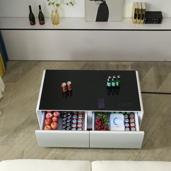 Hokku Designs Comaneci Smart Coffee Table with 135L Fridge, Bluetooth